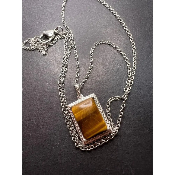 Tigers eye pendant in sterling silver with stainless steel chain - Picture 3 of 11